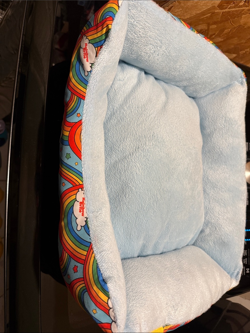 Rainbow Plush Dog Bed in Light Blue with Rainbow Trim by Rainbow